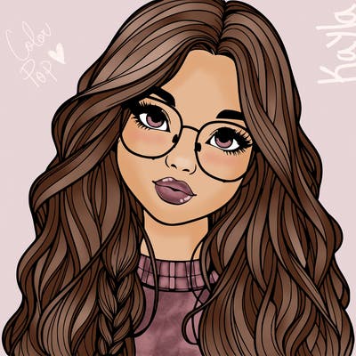 girl with long hair and freckles and glasses realistic