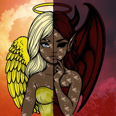 realistic angel half demon