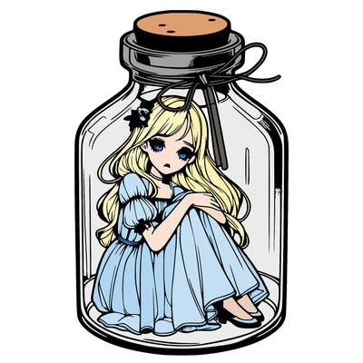 beautiful realistic girl trapped in bottle