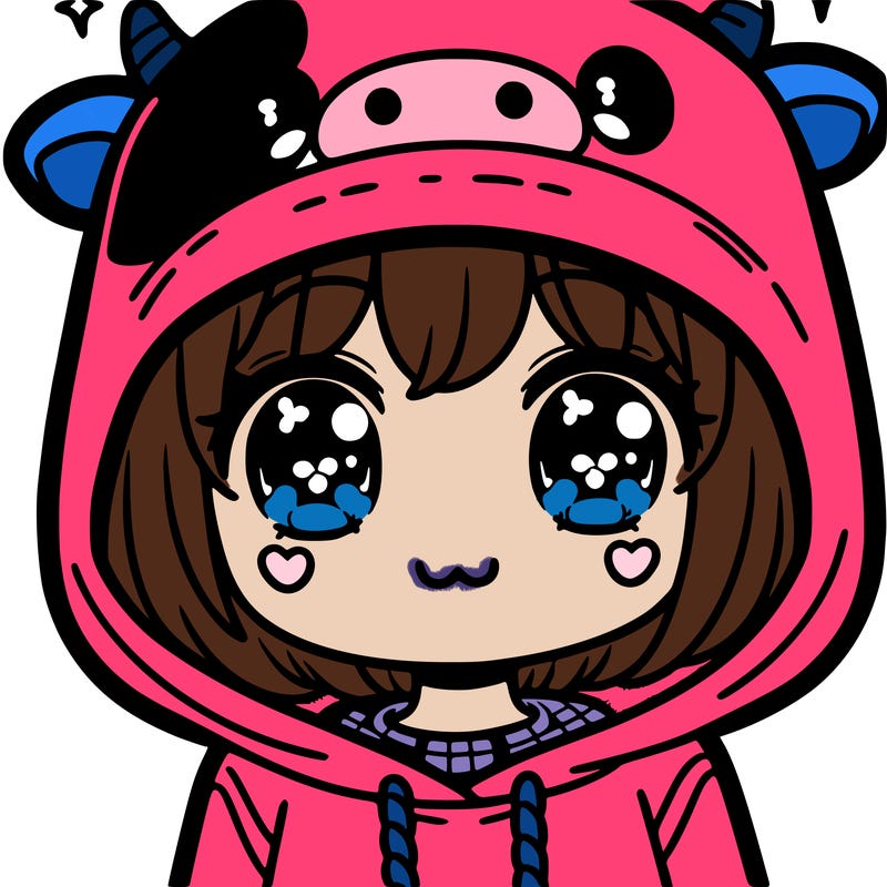 kawaii girl with cow hoodie
