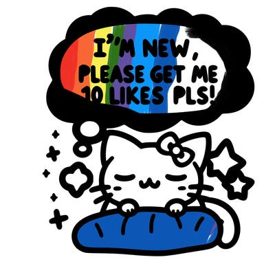 kitty taking a nap dream talking and saying "i'm new, please get me at least 10 likes pls!!"