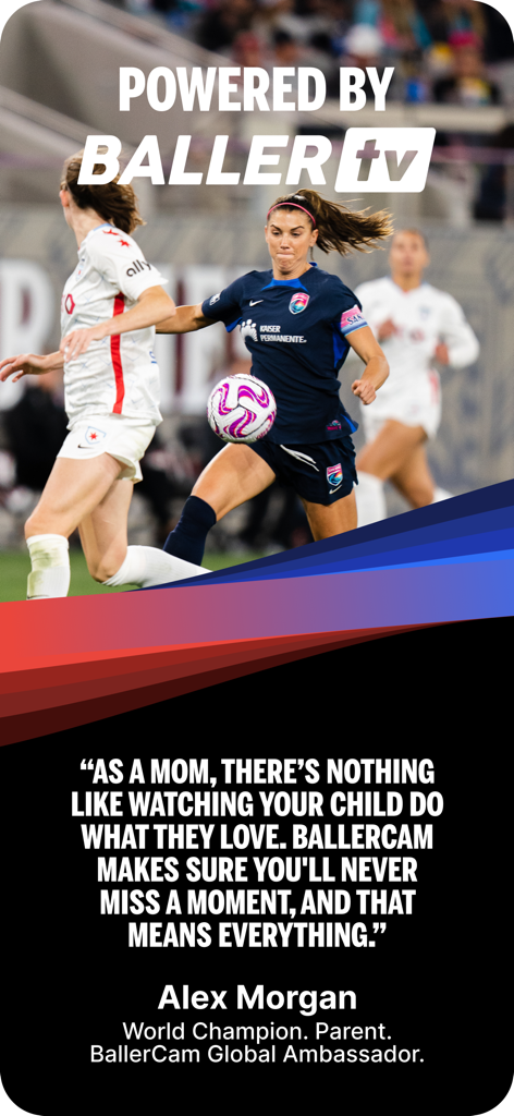 BallerCam - Alex Morgan Fußball-Actionaufnahme mit einem Erfahrungsbericht über die Nutzung von BallerCam, um ihr Kind beim Sportspielen zu beobachten