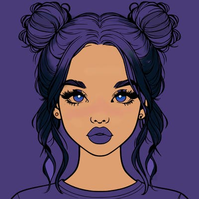 realistic girl with two buns in hair and lips