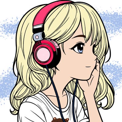 realistic girl listening to music