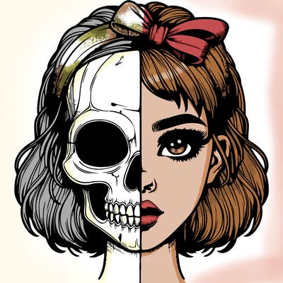 realistic girl with half skull mask