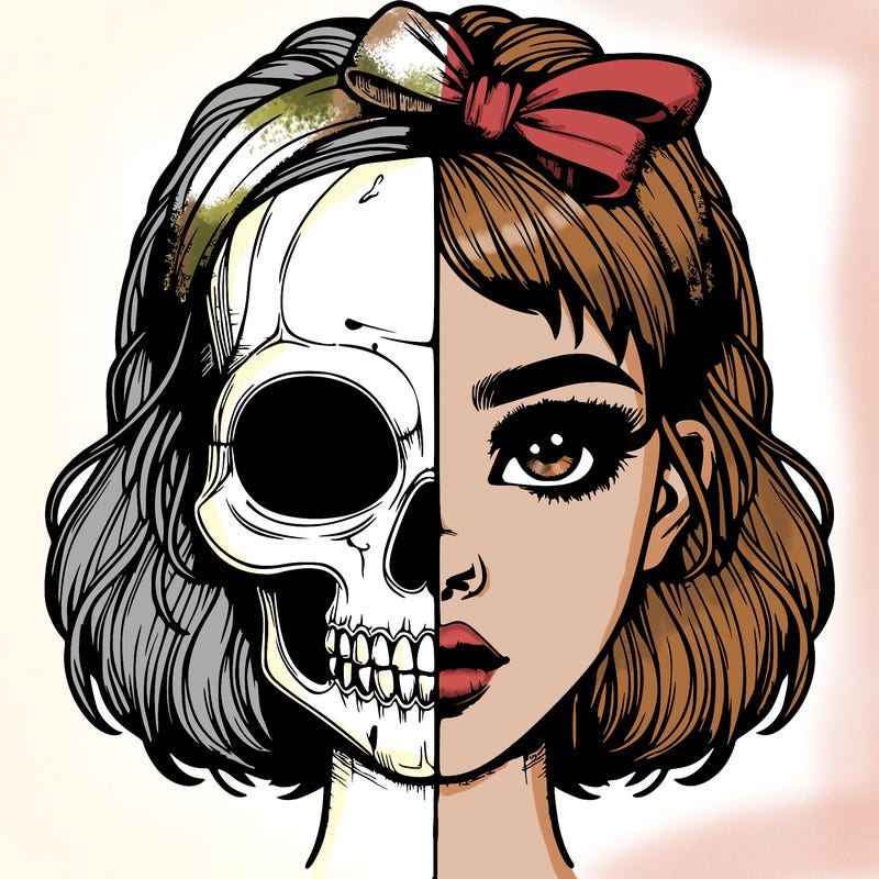 realistic girl with half skull mask