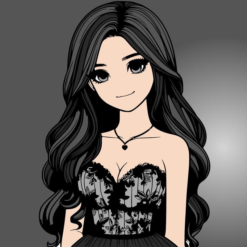 realistic girl with long hair and pretty prom dress