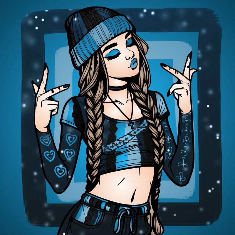 realistic teenage girl with braids and a beanie and crop top doing 🫶🏼