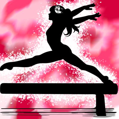 a realistic girl doing gymnastics on the beam