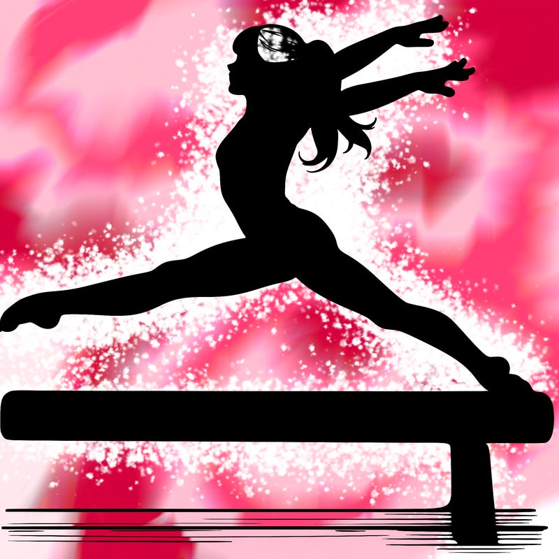 a realistic girl doing gymnastics on the beam