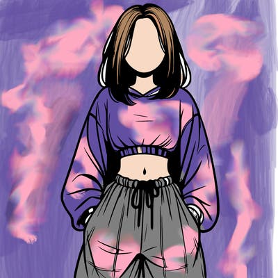 realistic girl faceless with baggy pants and a crop top