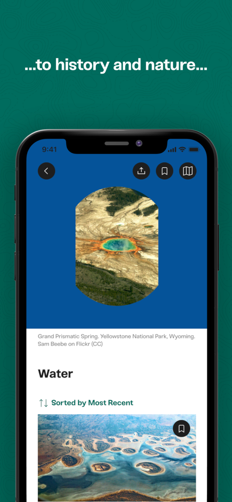 Atlas Obscura Travel Guide - Atlas Obscura app showing Grand Prismatic Spring in Yellowstone and other nature discovery features