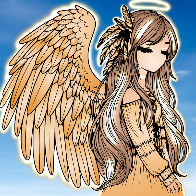 realistic girl with bird wings and some feathers in her hair