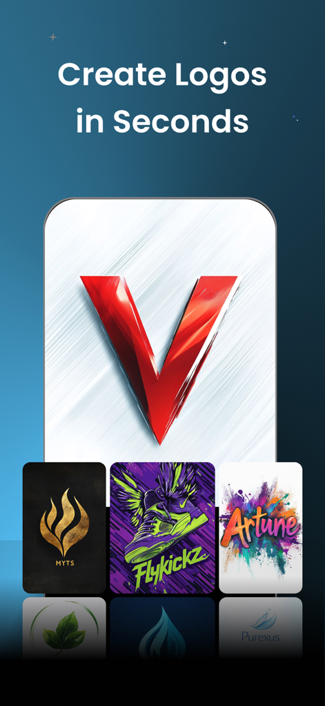 AI Logo Generator ⋅ Logo Maker - Interfaz de la aplicación AI Logo Generator que muestra diseños de logos profesionales para negocios y creadores