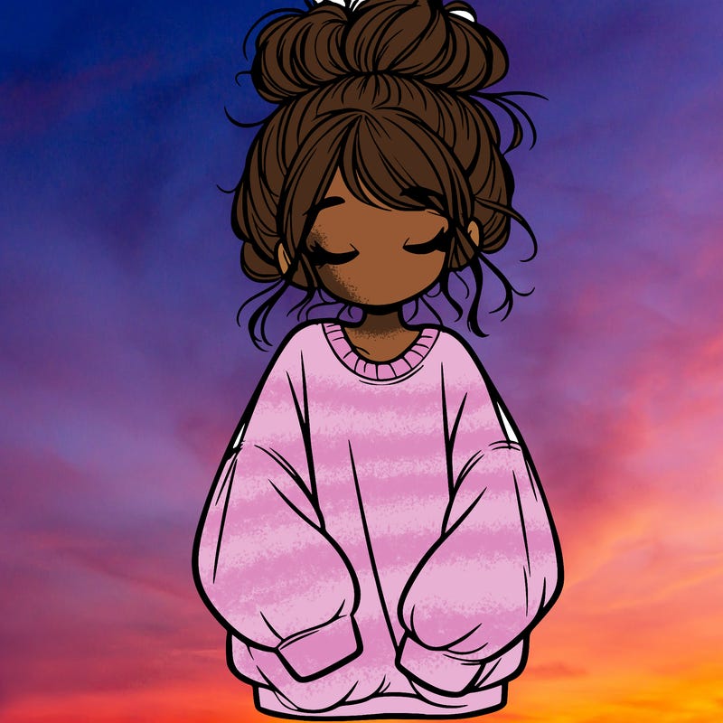 girl with baggy sweatshirt and messy bun