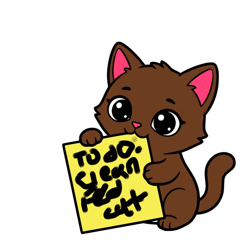 a small cat with a blank sheet of paper in its hand. the cat is sooooooo cute!