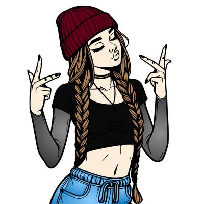 realistic teenage girl with braids and a beanie and crop top doing 🫶🏼