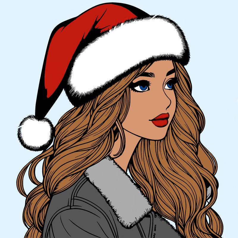 realistic girl in santa hat