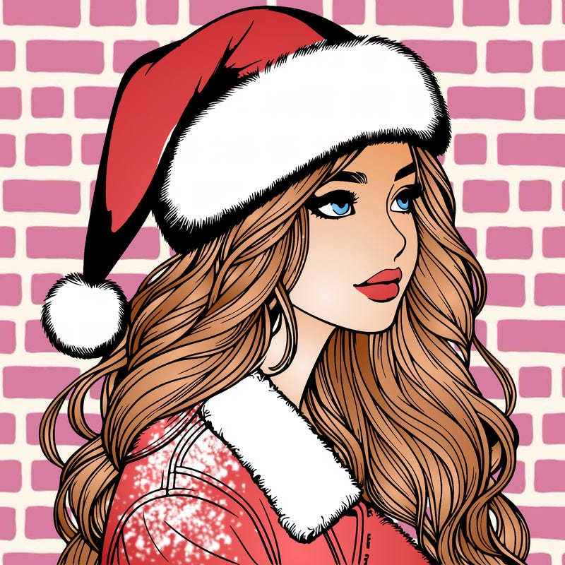 realistic girl in santa hat