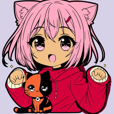 anime girl mixed with a cat