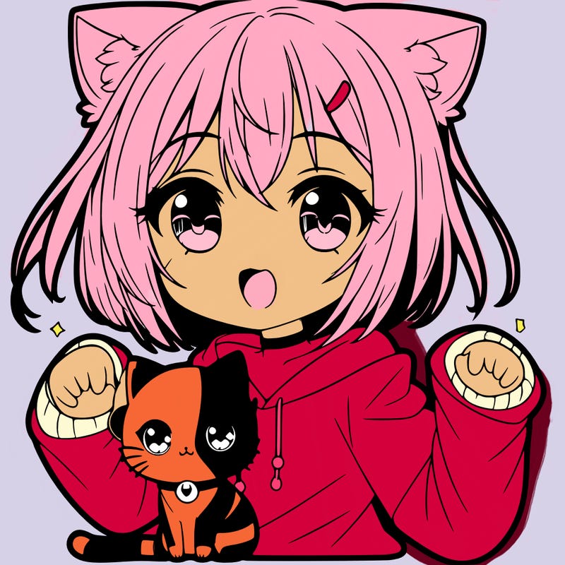 anime girl mixed with a cat