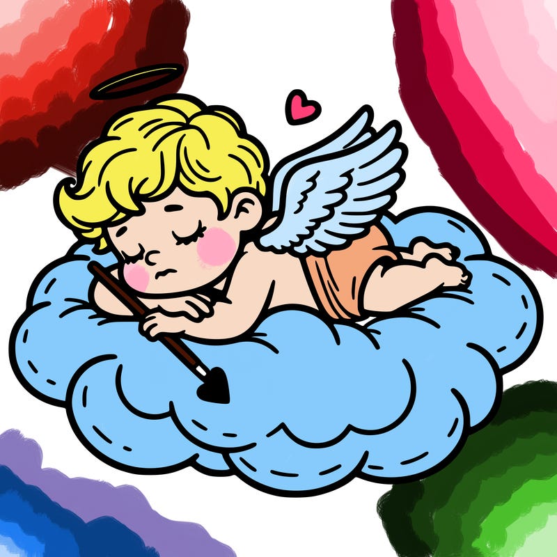 cupid asleep on a cloud