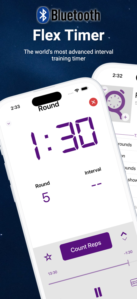 GymNext Flex Timer - GymNext Flex Timer app interface showing a countdown timer for a round-based workout