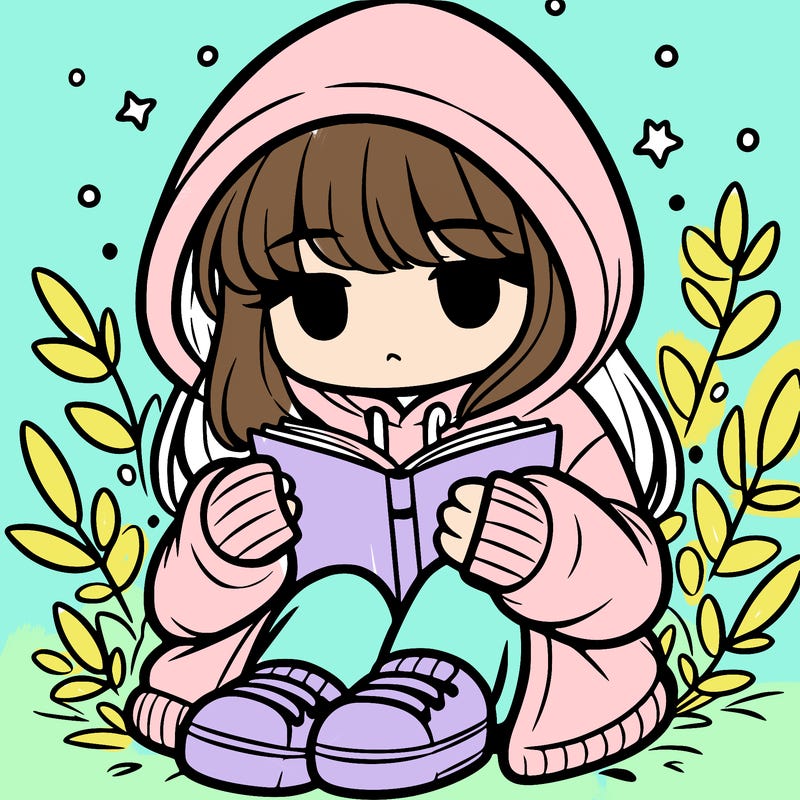girl in oversized hoodie reading a book