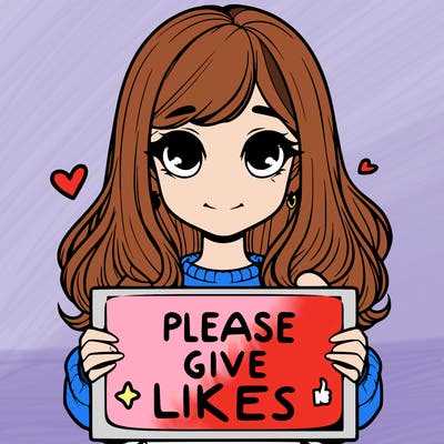 realistic girl that is holding a sign that says please give likes