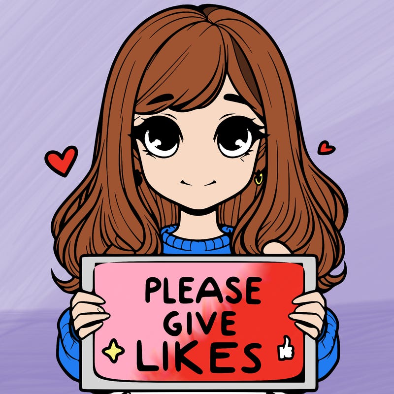 realistic girl that is holding a sign that says please give likes