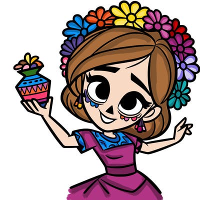 a disney style day of the dead woman.