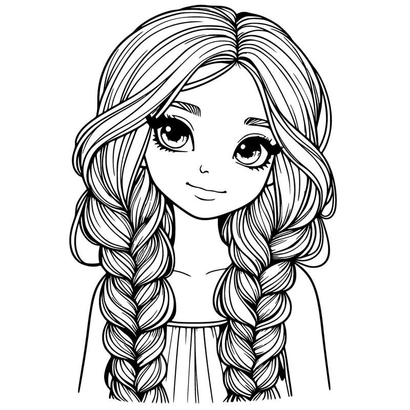 realistic girl with long braids