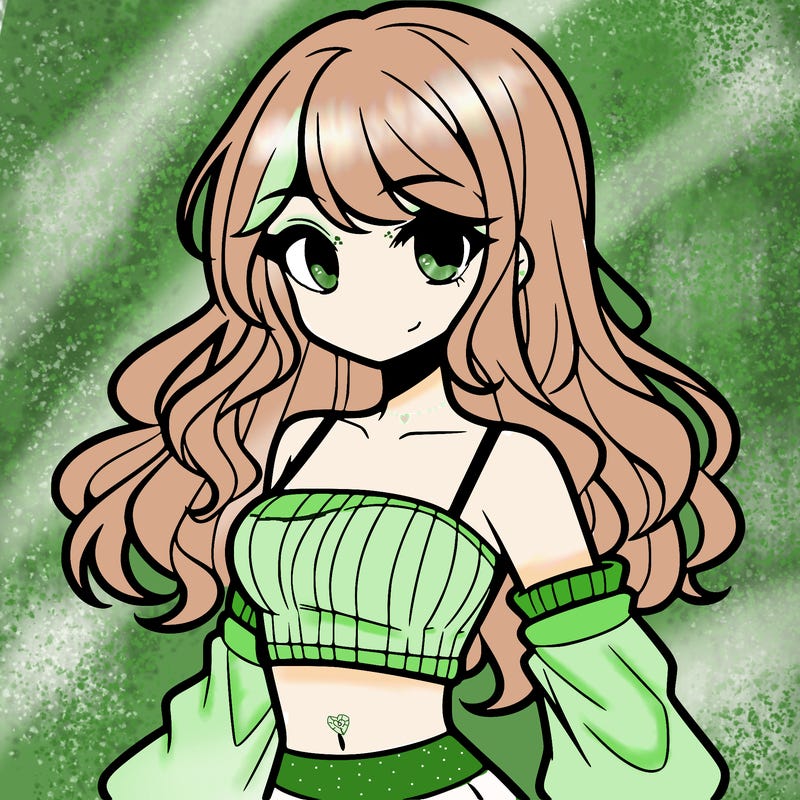 anime girl wavy hair w ity a crop top on