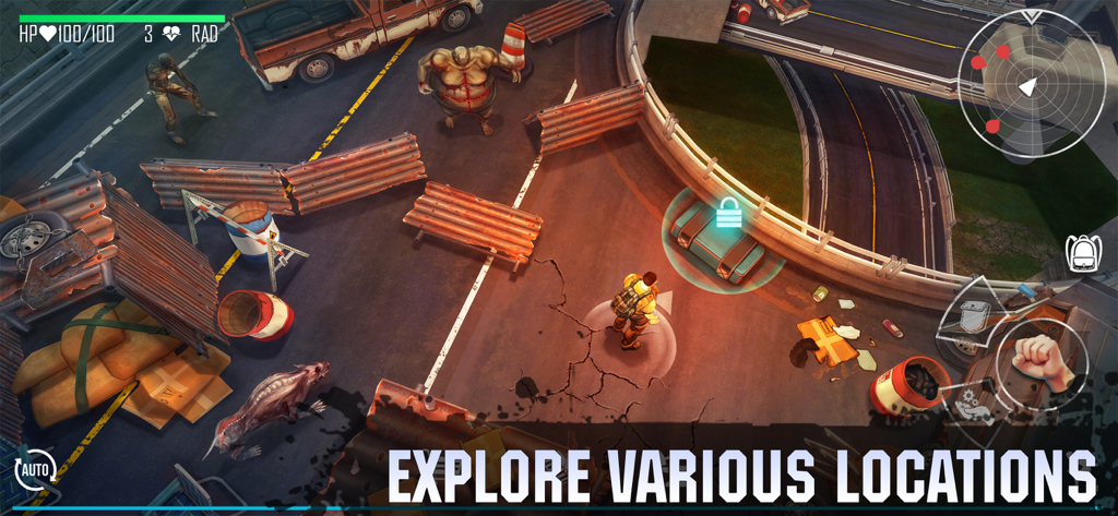 Live or Die: Zombie Survival - Survivor character exploring a ruined highway with zombies and loot in Live or Die Zombie Survival