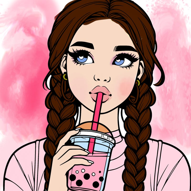 realistic girl with braided hair drinking boba