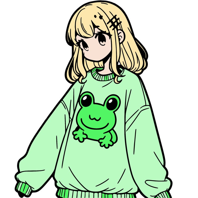 girl wearing frogging sweatshirt