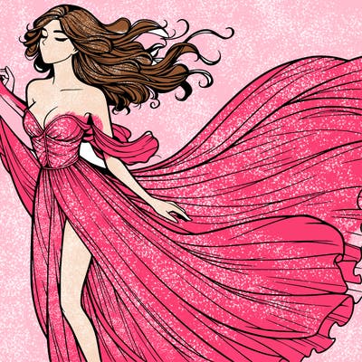 realistic woman in dress flowing the the wind