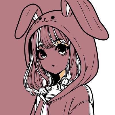 realistic girl wearing a bunny hoodie