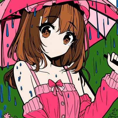 pretty anime girl in the rain