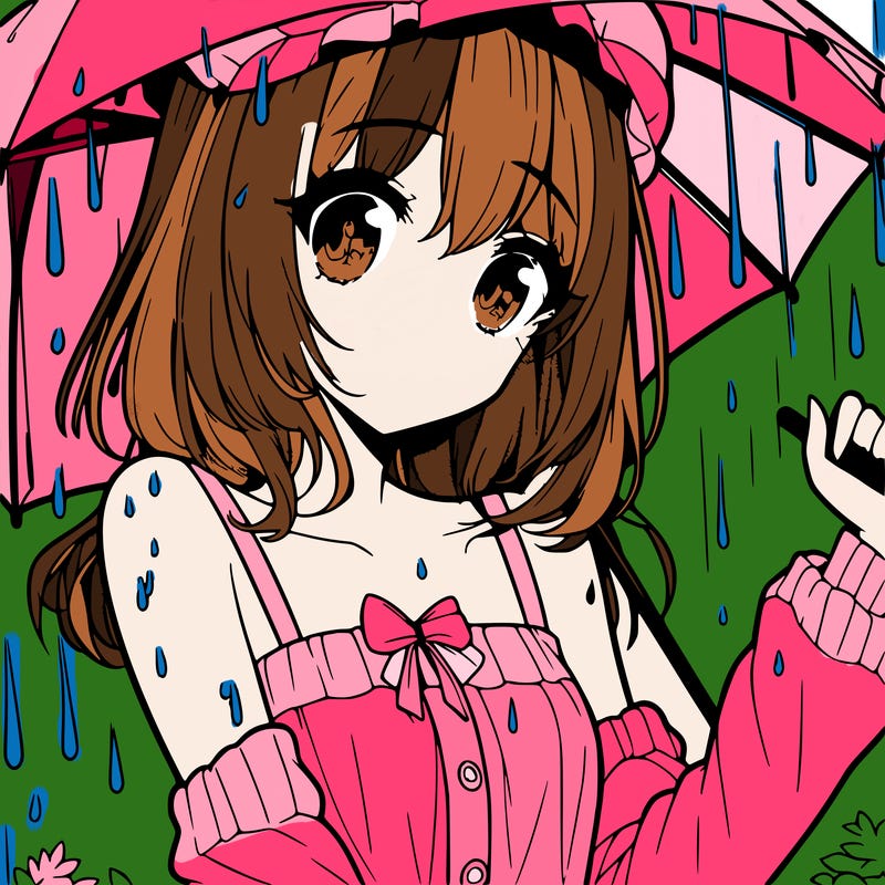 pretty anime girl in the rain
