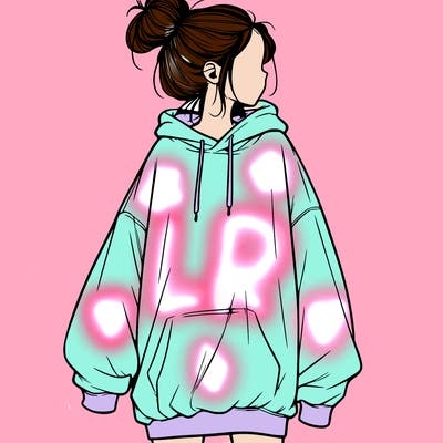 realistic girl with a oversized sweatshirt on and a bun