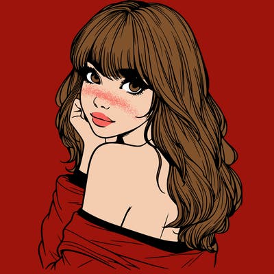 realistic girl with bangs looking over her shoulder