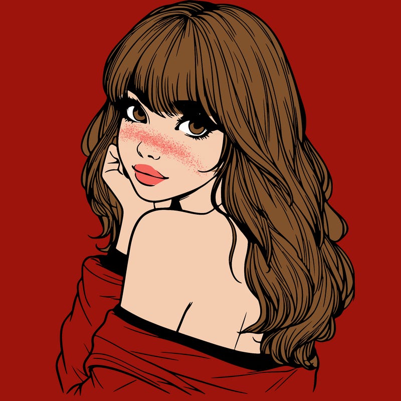 realistic girl with bangs looking over her shoulder