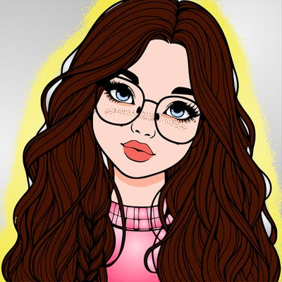 girl with long hair and freckles and glasses realistic