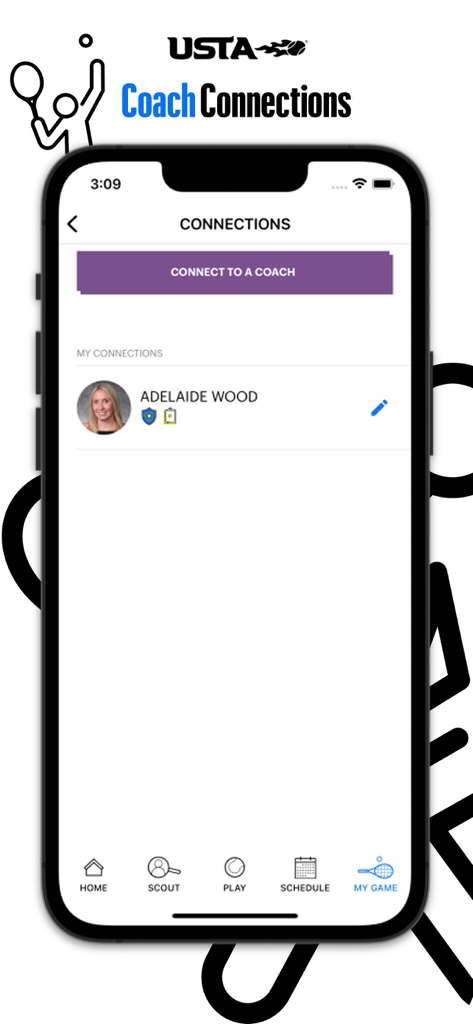 USTA Tennis - USTA Tennis mobile app interface for managing tennis coach connections
