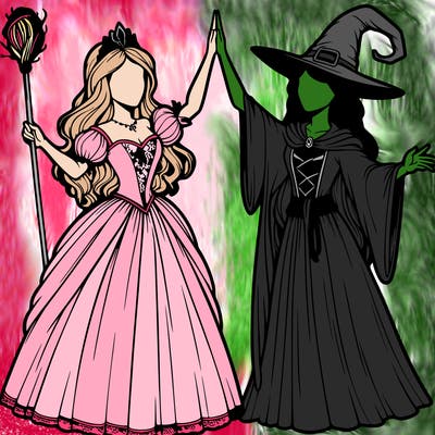 detailed realistic split of a princess and a witch