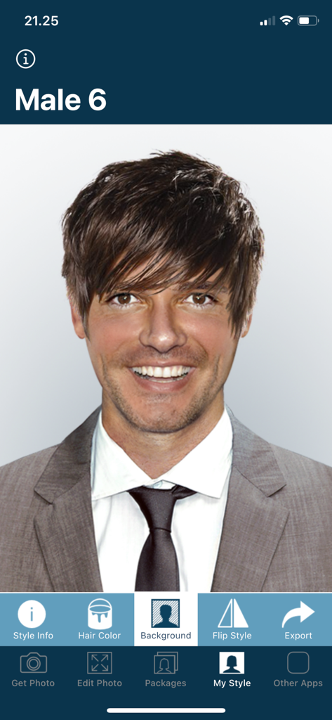 Virtual try on of a male hairstyle with brown hair in the Hairstyle Try On app