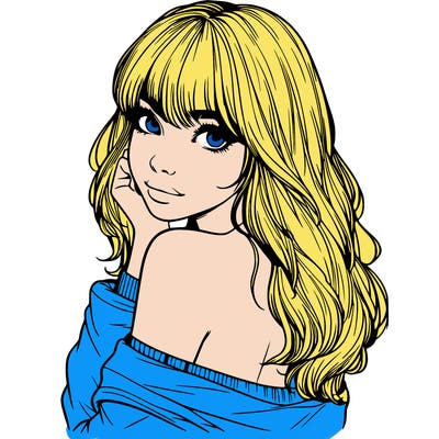 realistic girl with bangs looking over her shoulder