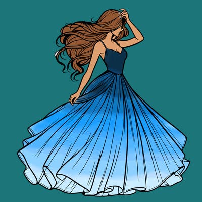 realistic woman with dress flowing in the wind