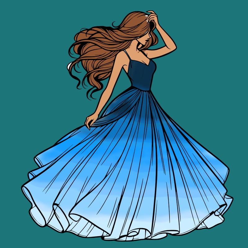 realistic woman with dress flowing in the wind